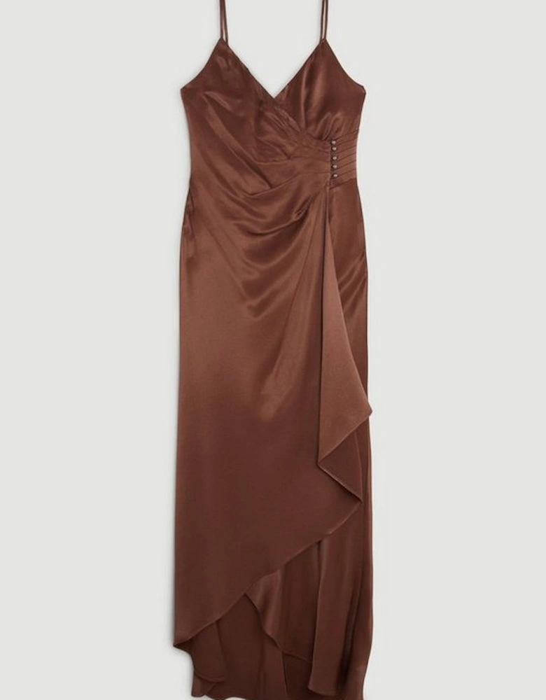 Premium Ruched Satin Slip Woven Maxi Dress