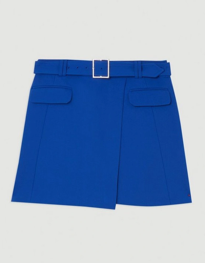 Clean Tailored Belted Wrap Mini Skirt