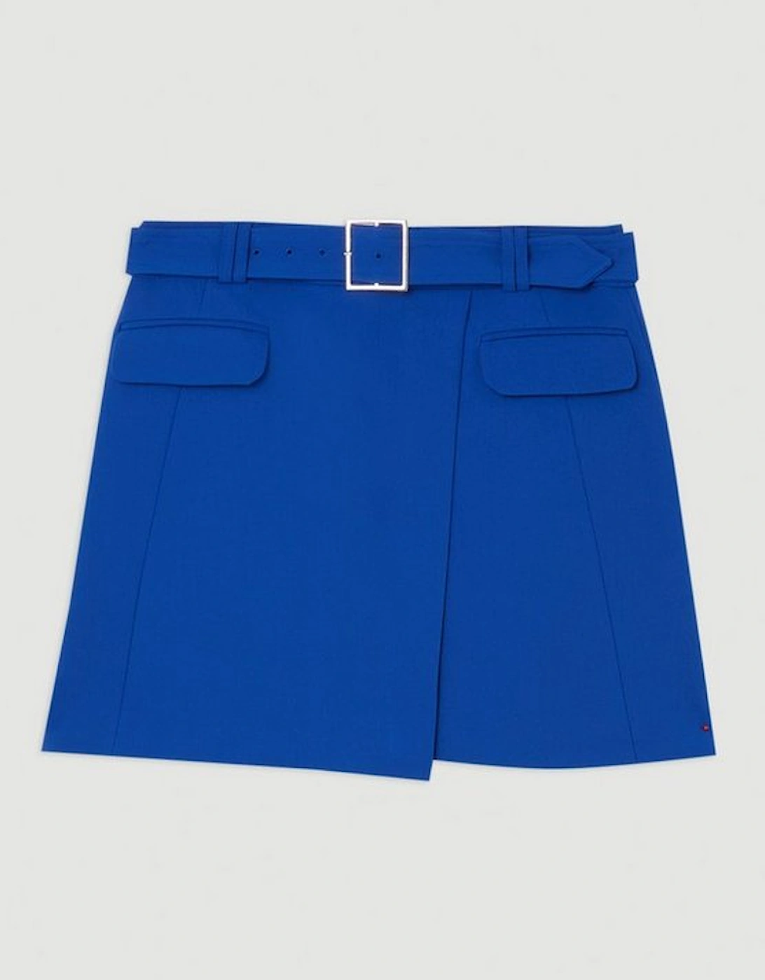 Clean Tailored Belted Wrap Mini Skirt