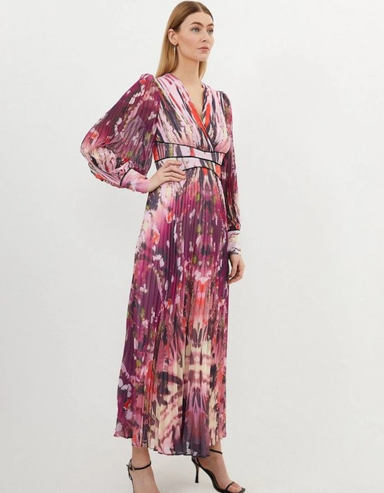 Abstract Ombre Pleated Woven Midaxi Dress