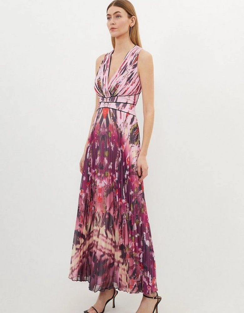 Abstract Ombre Pleated Sleeveless Midaxi Dress