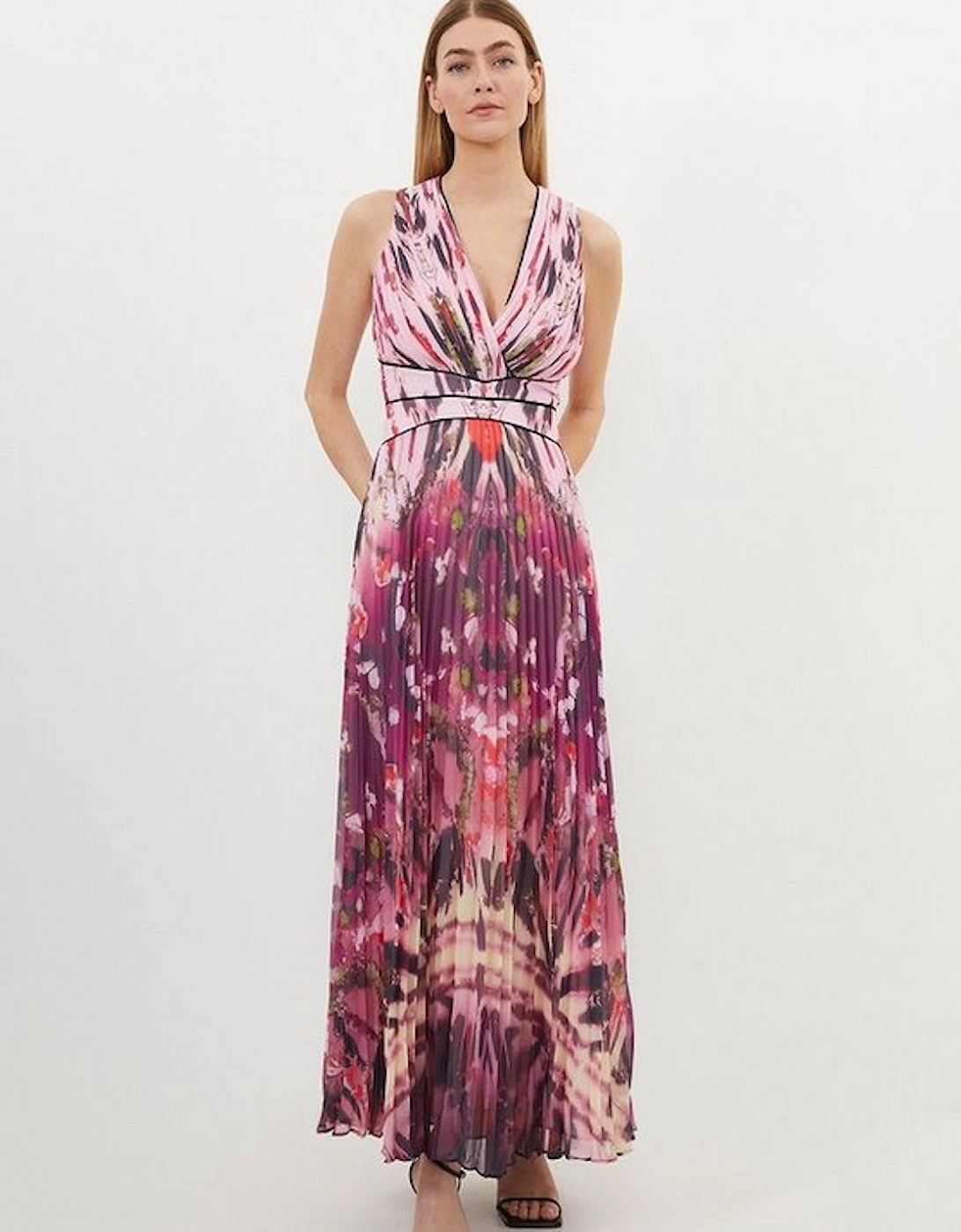 Abstract Ombre Pleated Sleeveless Midaxi Dress, 5 of 4