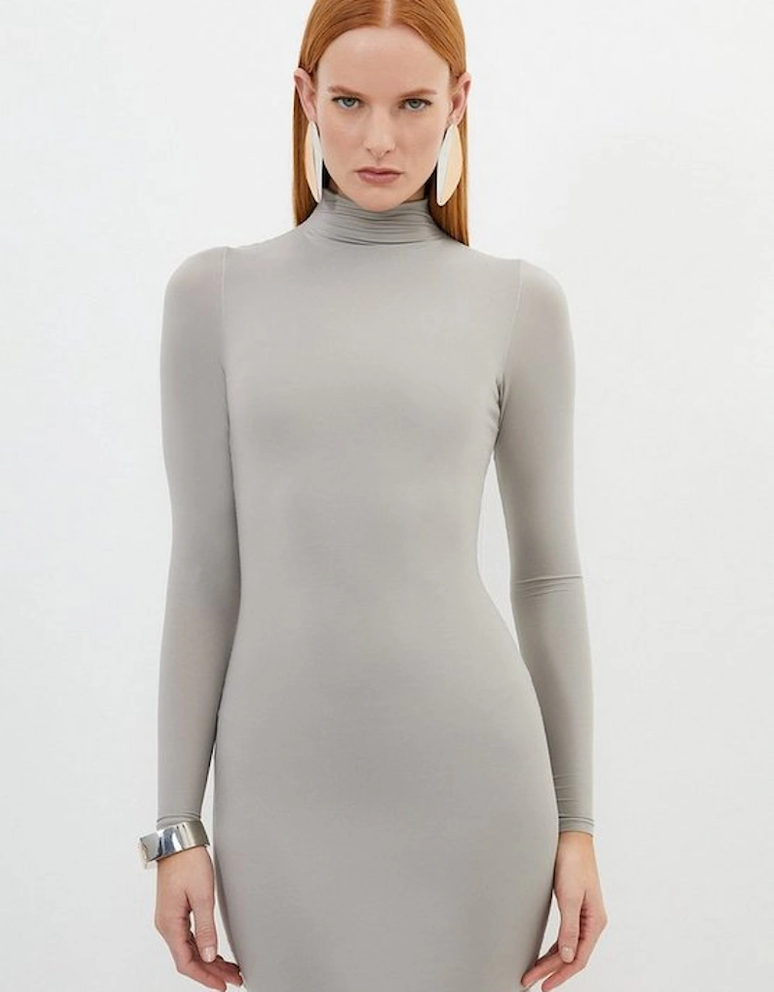 Contour Jersey High Neck Long Sleeve Mini Dress, 2 of 1