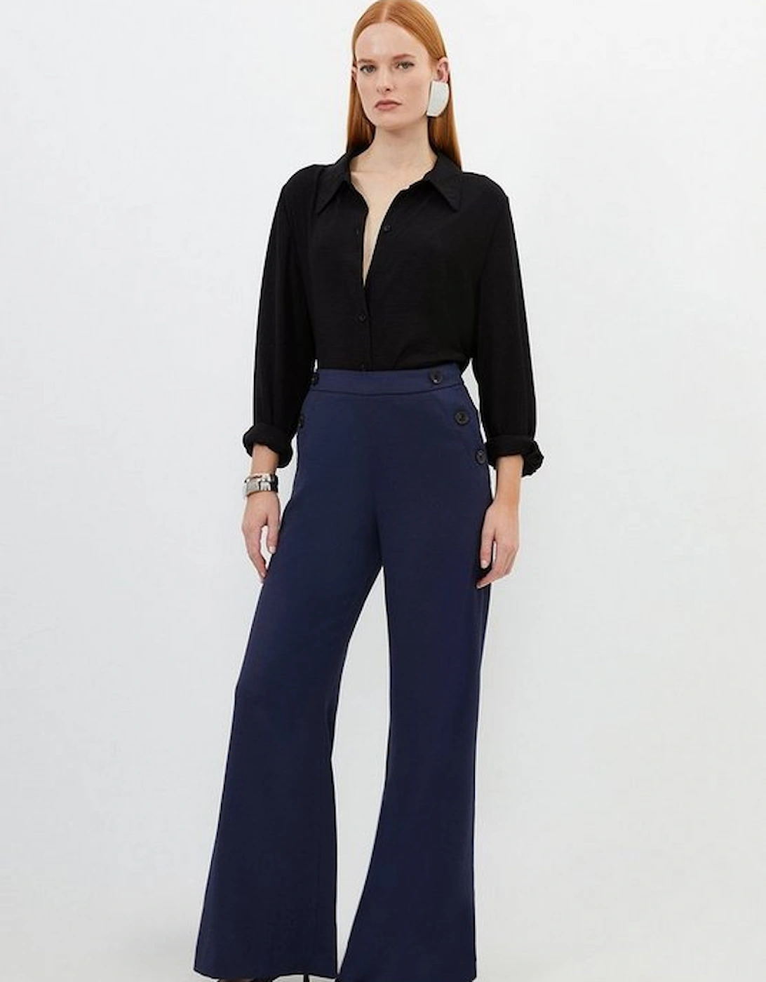 Relaxed Tailored Button Pocket Detail Straight Leg Trousers, 5 of 4
