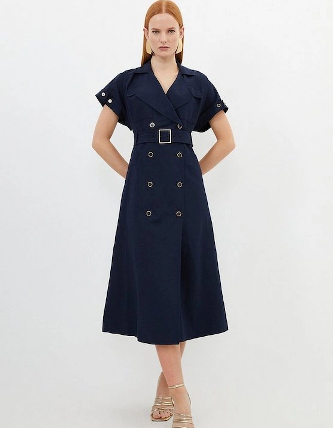 Premium Tailored Linen Viscose Double Breasted Belted Midi Shirt Dress, 5 of 4
