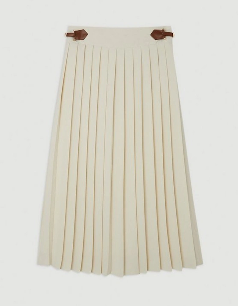 Soft Tailored Crepe Tab Detail Pleated Midi Skirt