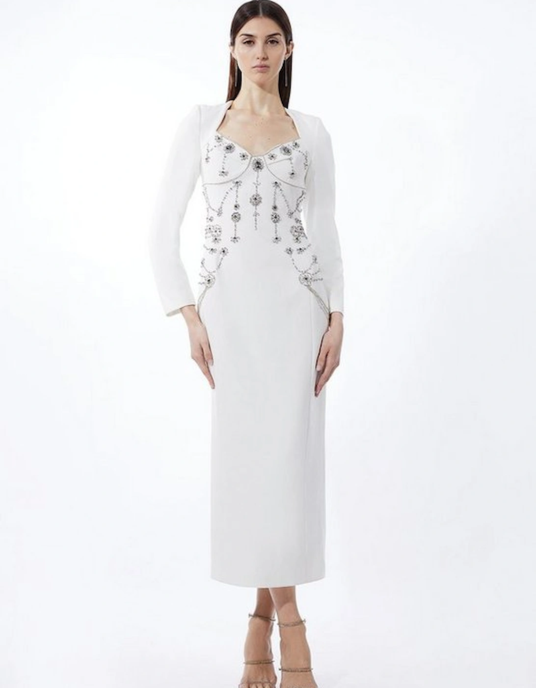 Crystal Embellished Sleeved Woven Midi Dress, 5 of 4