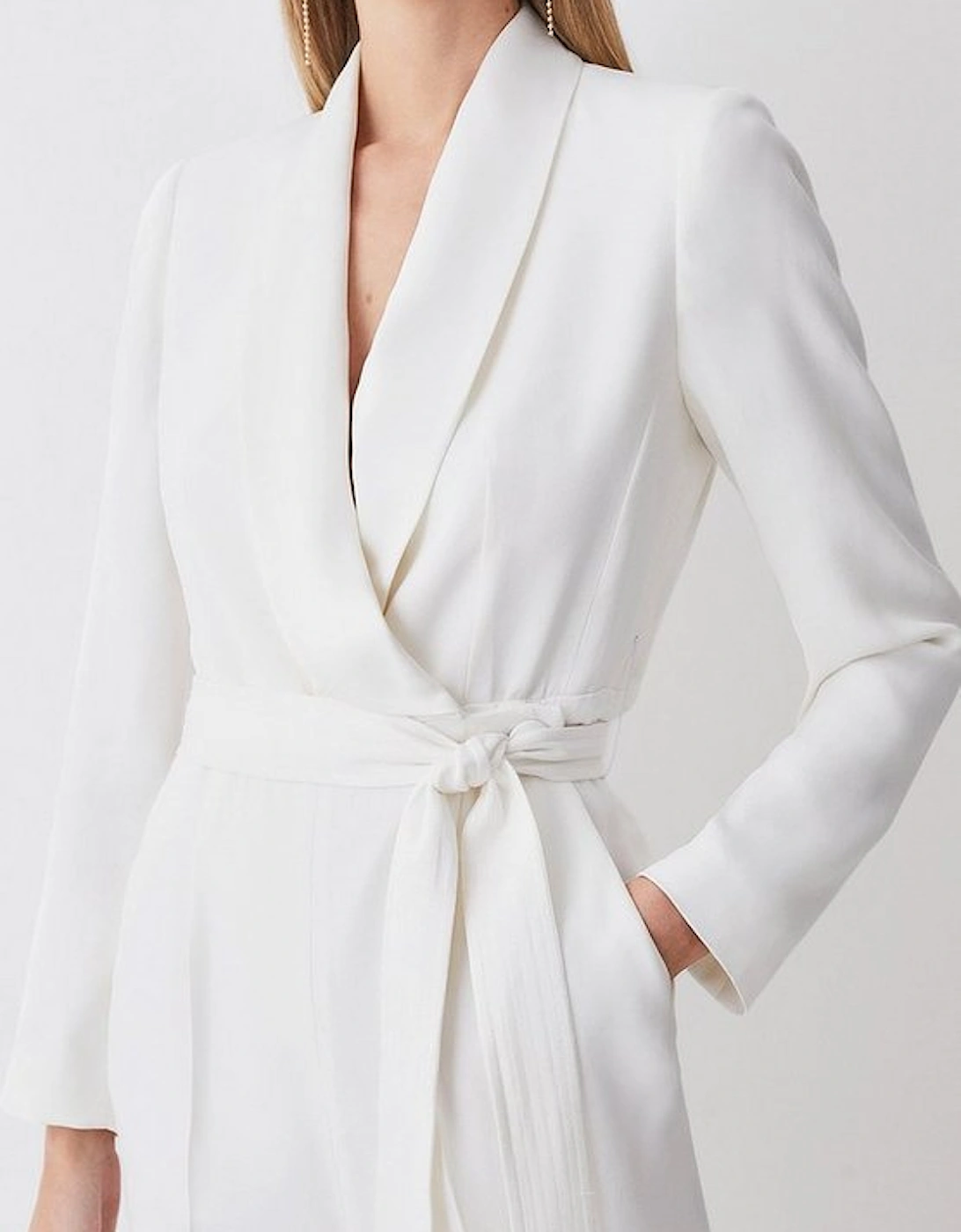 Tailored Tuxedo Belted Wrap Jumpsuit
