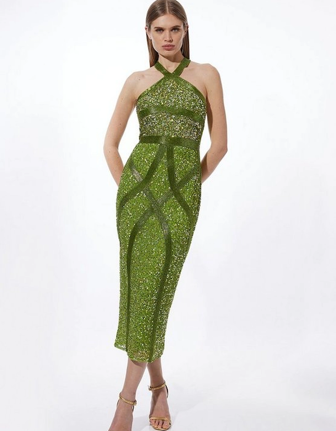 Embellished Woven Halter Midi Dress, 5 of 4