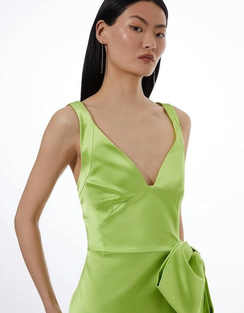 Italian Satin Bow Detail Cross Back Midi Dress