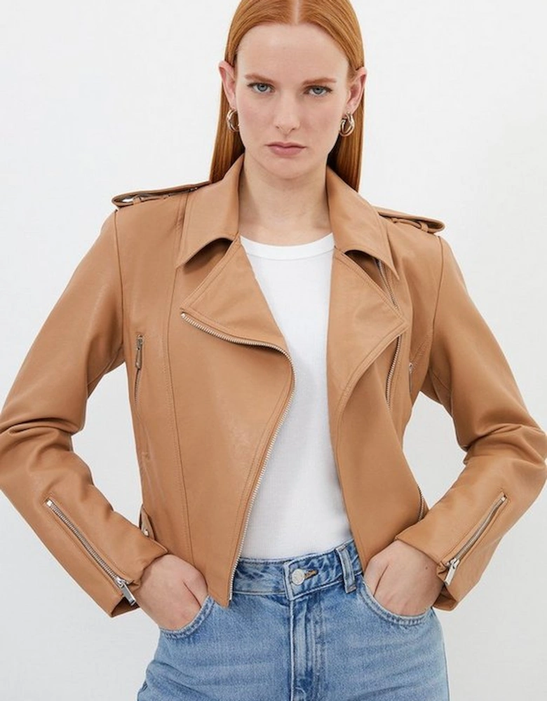 Faux Leather Cropped Biker Jacket