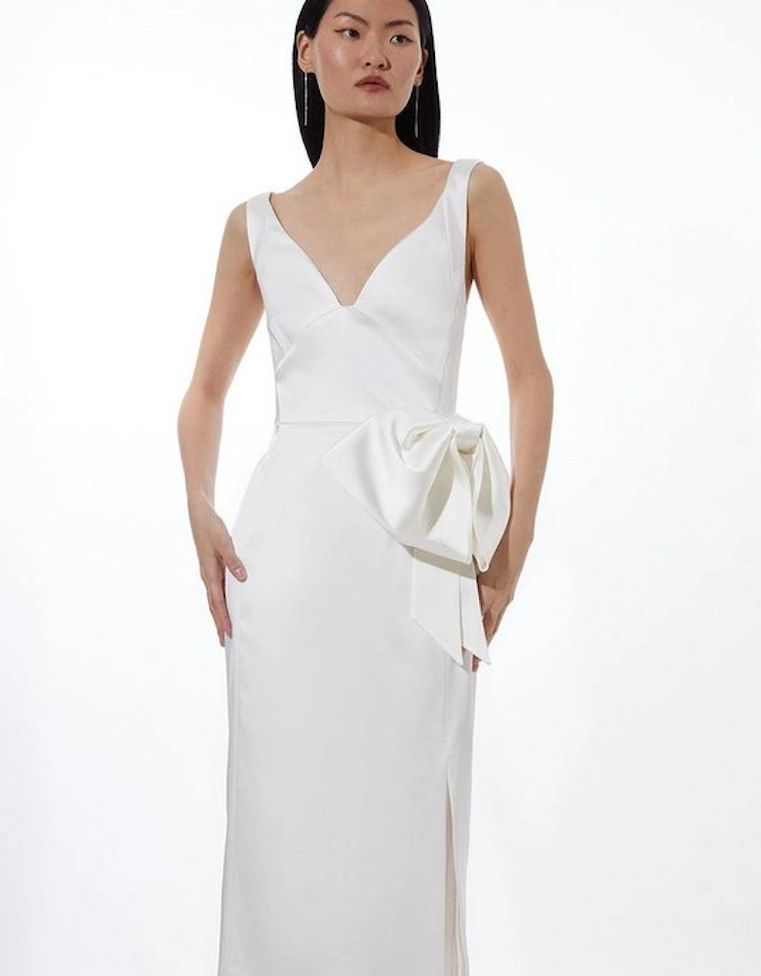 Italian Satin Bow Detail Cross Back Midi Dress, 5 of 4