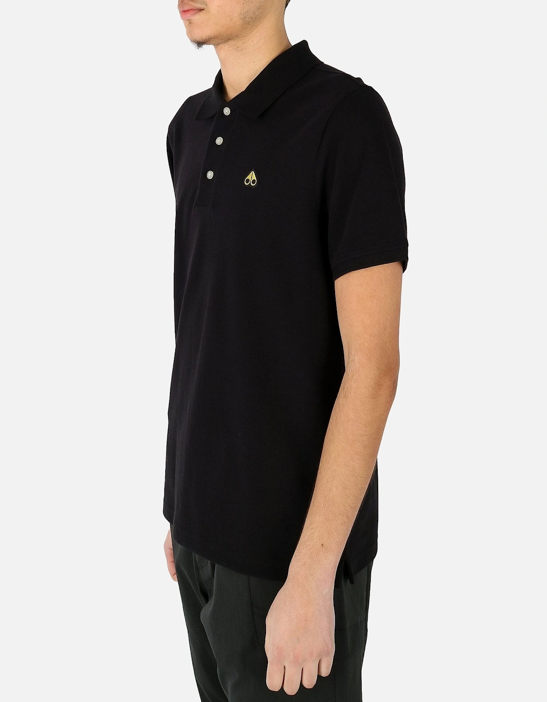 Pique Gold Logo Black Polo