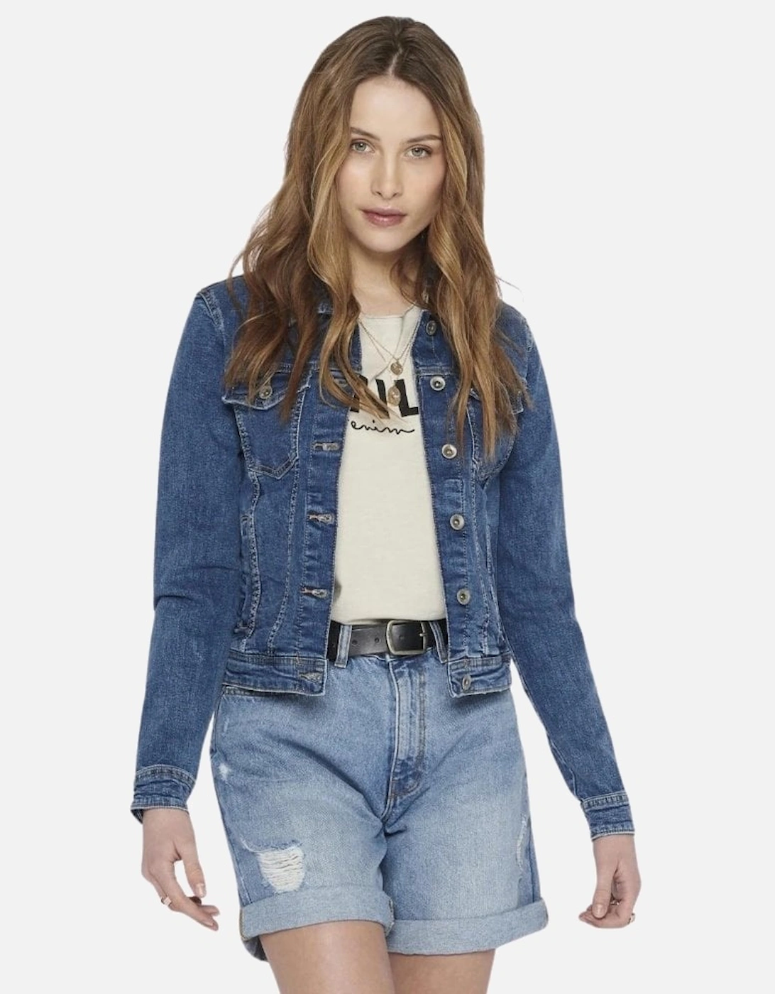 Tia Short Denim Jacket - Medium Blue Denim