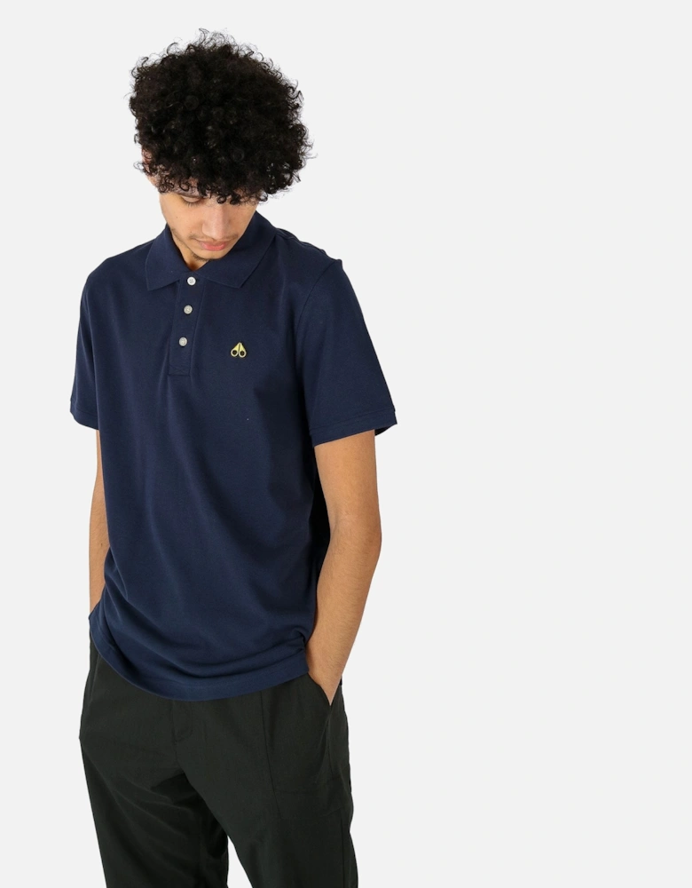 Pique Gold Logo Navy Polo Shirt