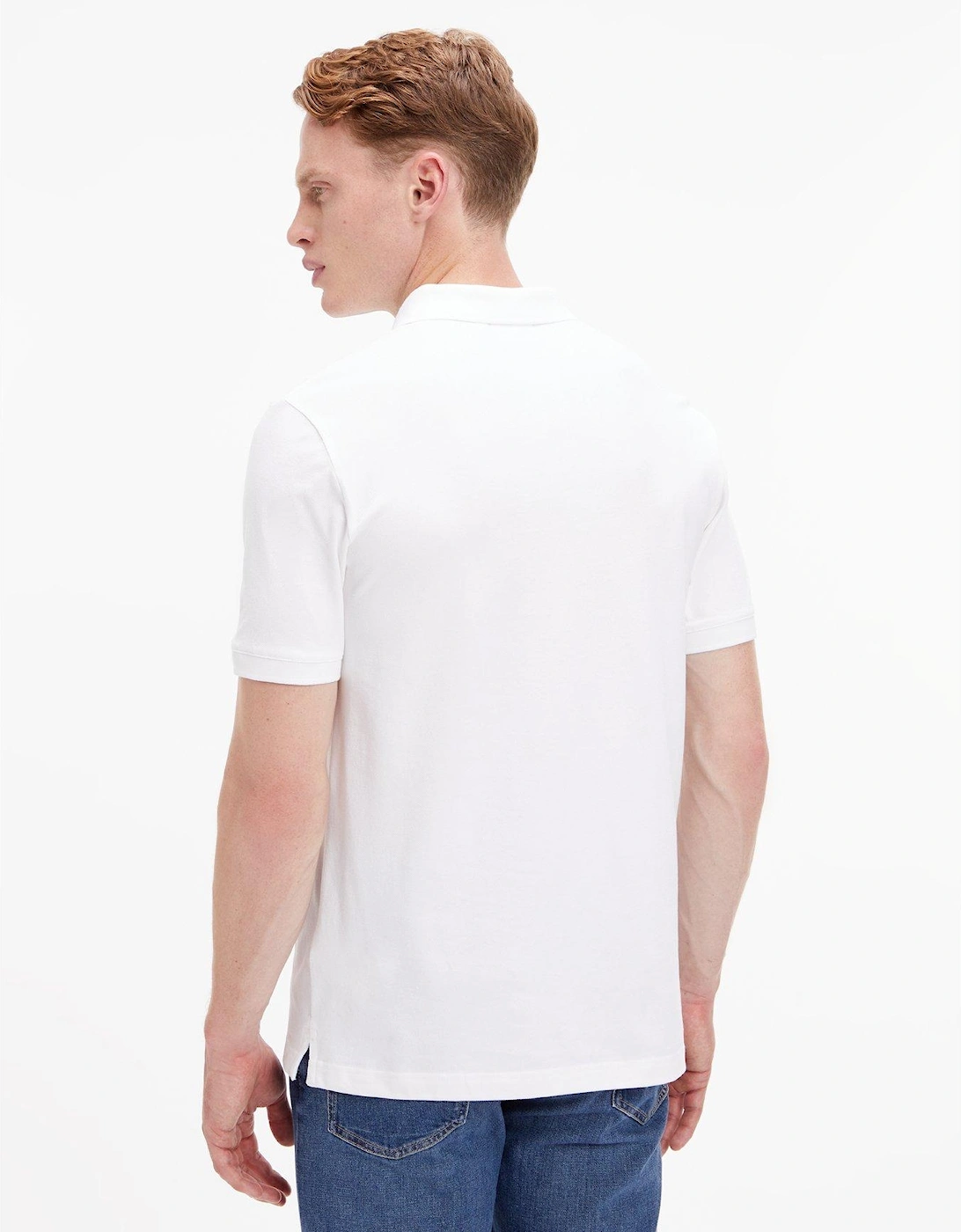 Stretch Pique Slim Button Polo Shirt - White