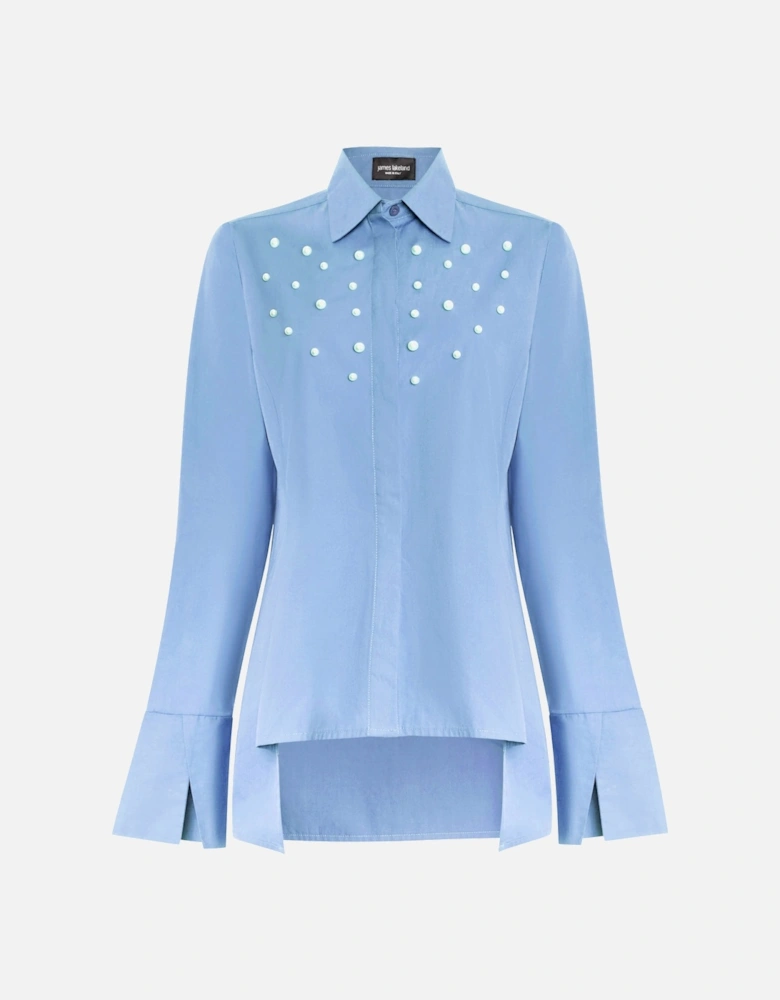 Pearl Detail Shirt Pale Blue