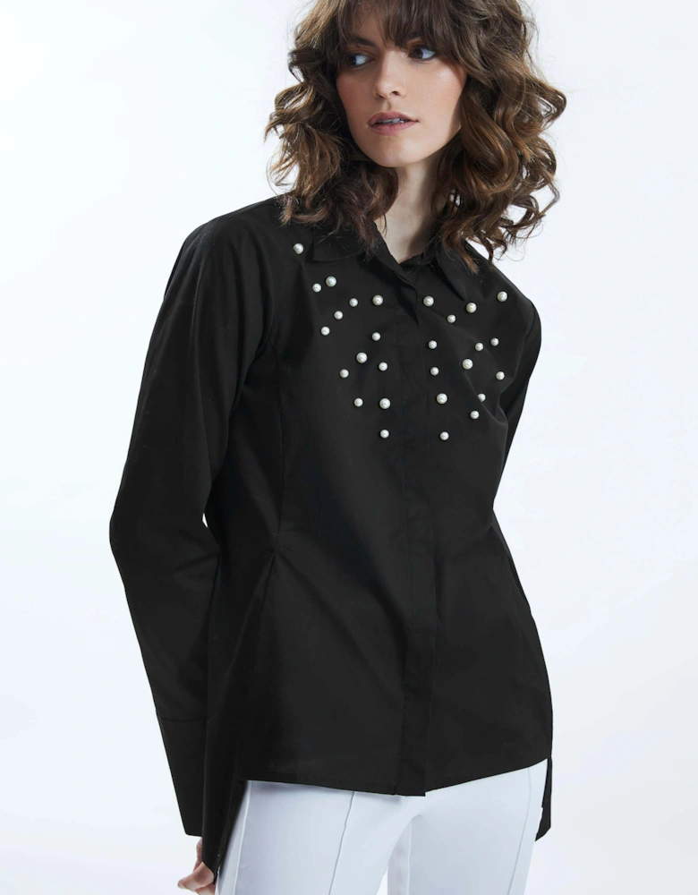 Pearl Detail Shirt Black