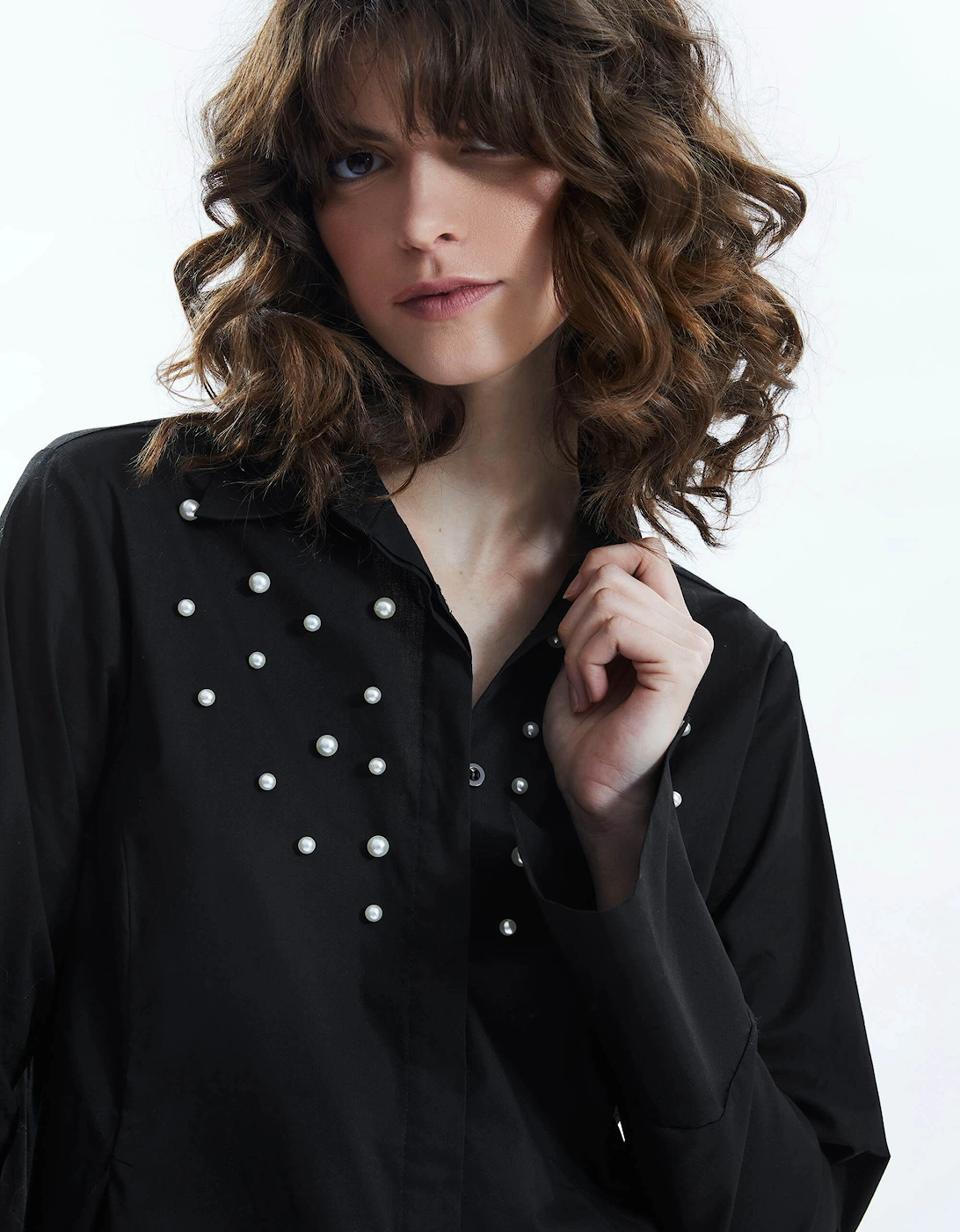 Pearl Detail Shirt Black