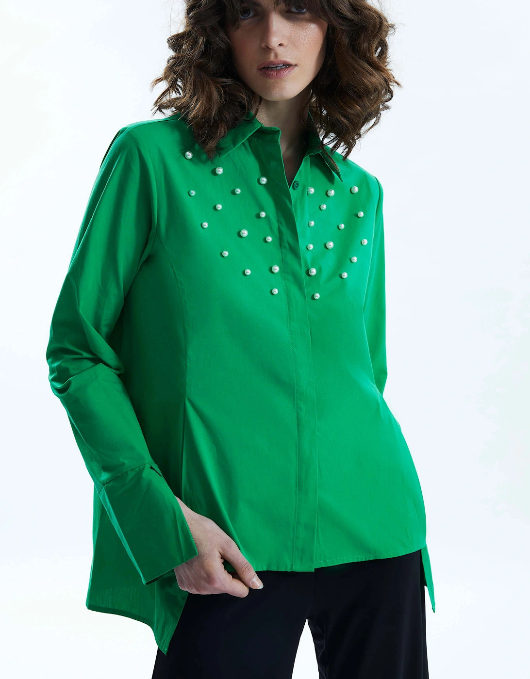 Pearl Detail Shirt Green