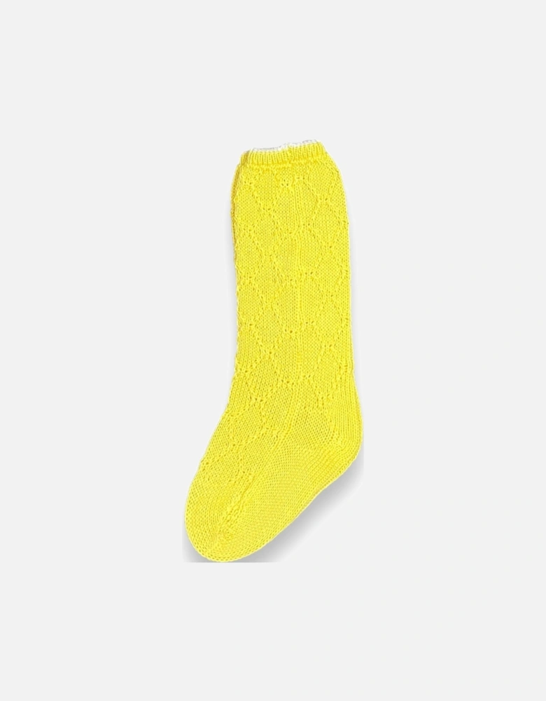 Yellow White Knit Knee Socks