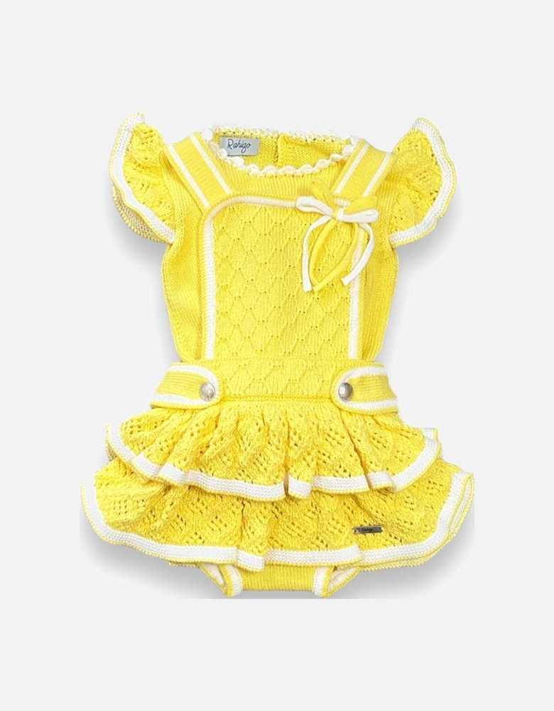 Yellow White Knit Romper Set