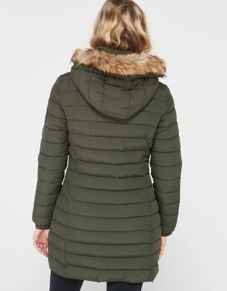 Fuji Hooded Mid Length Puffer Coat - Green