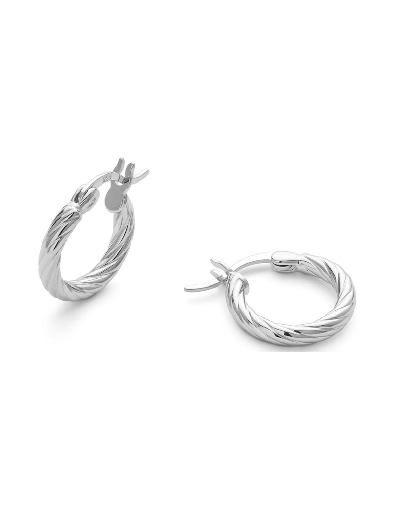 Small Sterling Silver Twist Huggie Hoop Earrings - Silver