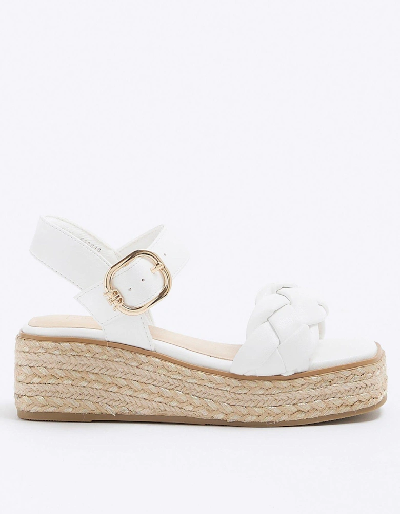 Girls Plait Strap Wedge Sandals - White