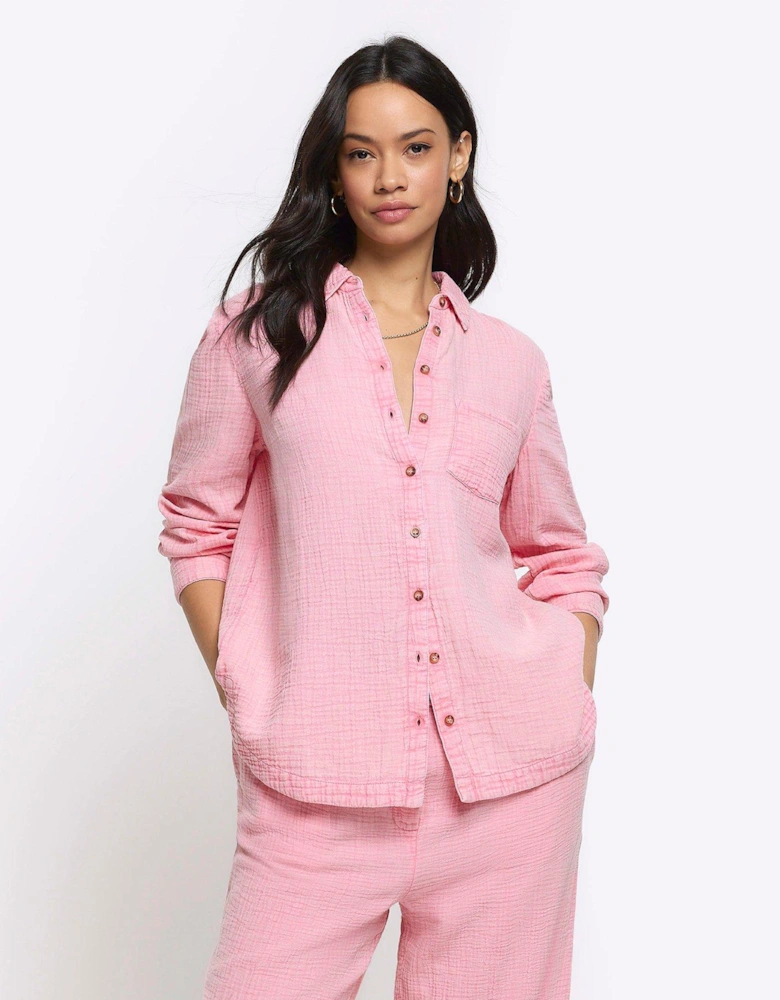 Textured Cotton Shirt - Light Pink