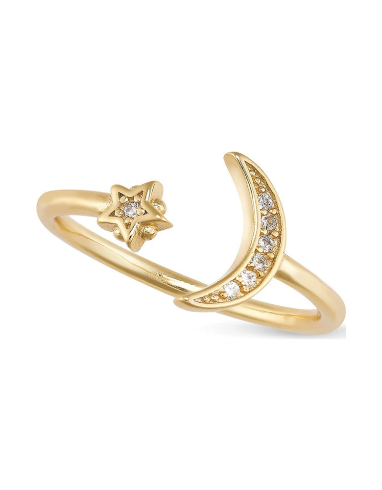 14K Gold Moon and Star Ring