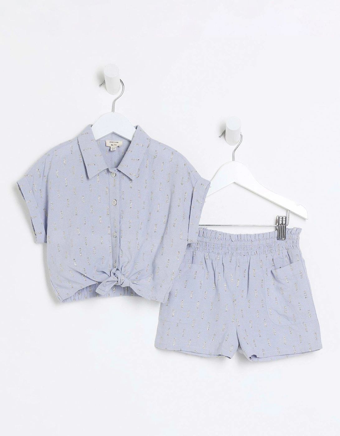 Mini Girls Glitter Shirt And Shorts Set - Blue, 3 of 2