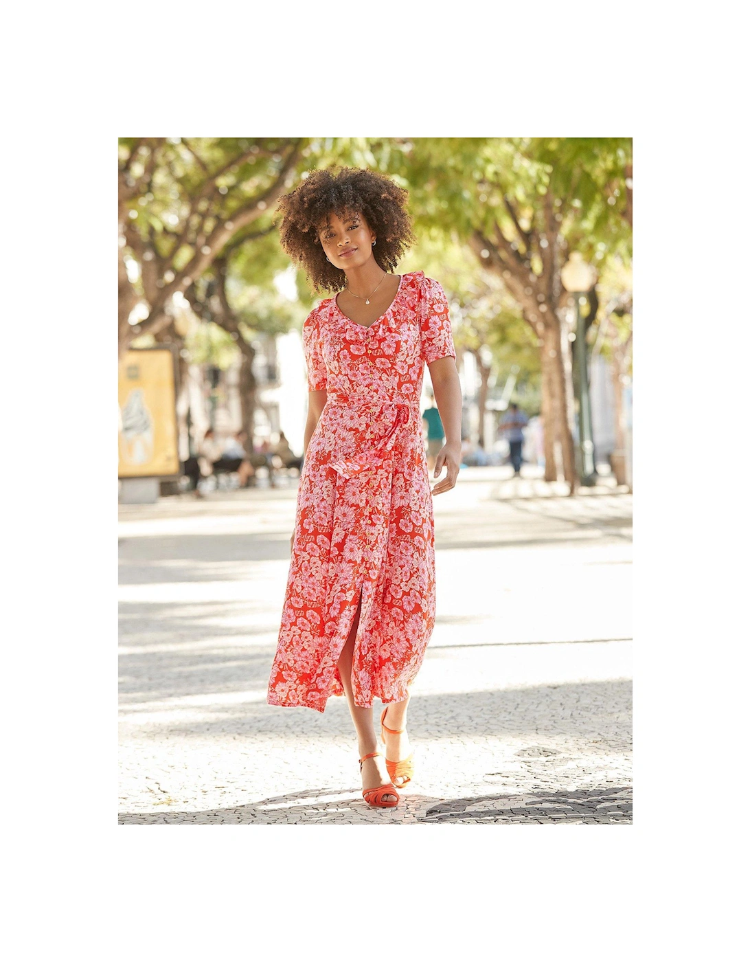 Floral Wrap Midi Dress - Red, 2 of 1