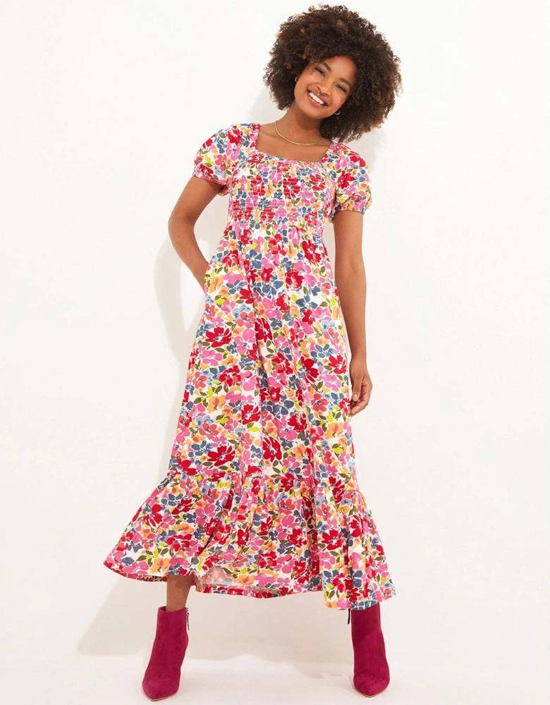 Floral Shirred Jersey Dress - Multi