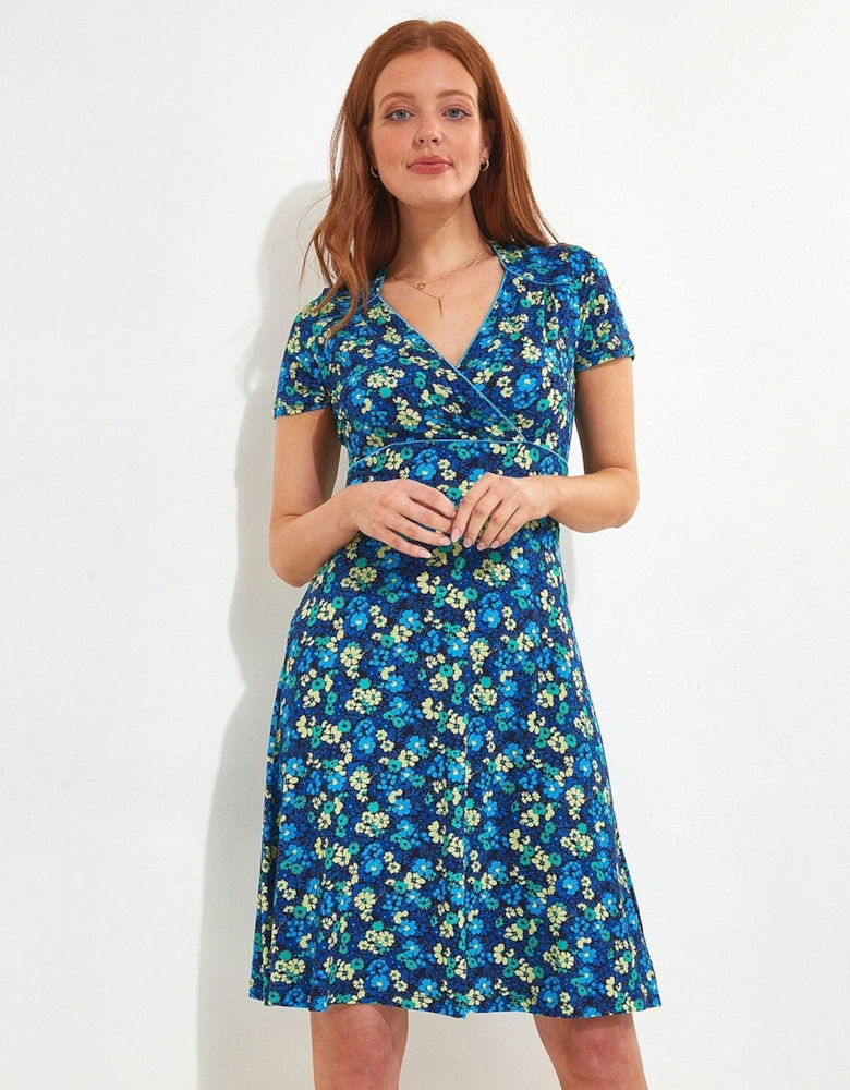 Floral Print Jersey Dress - Blue