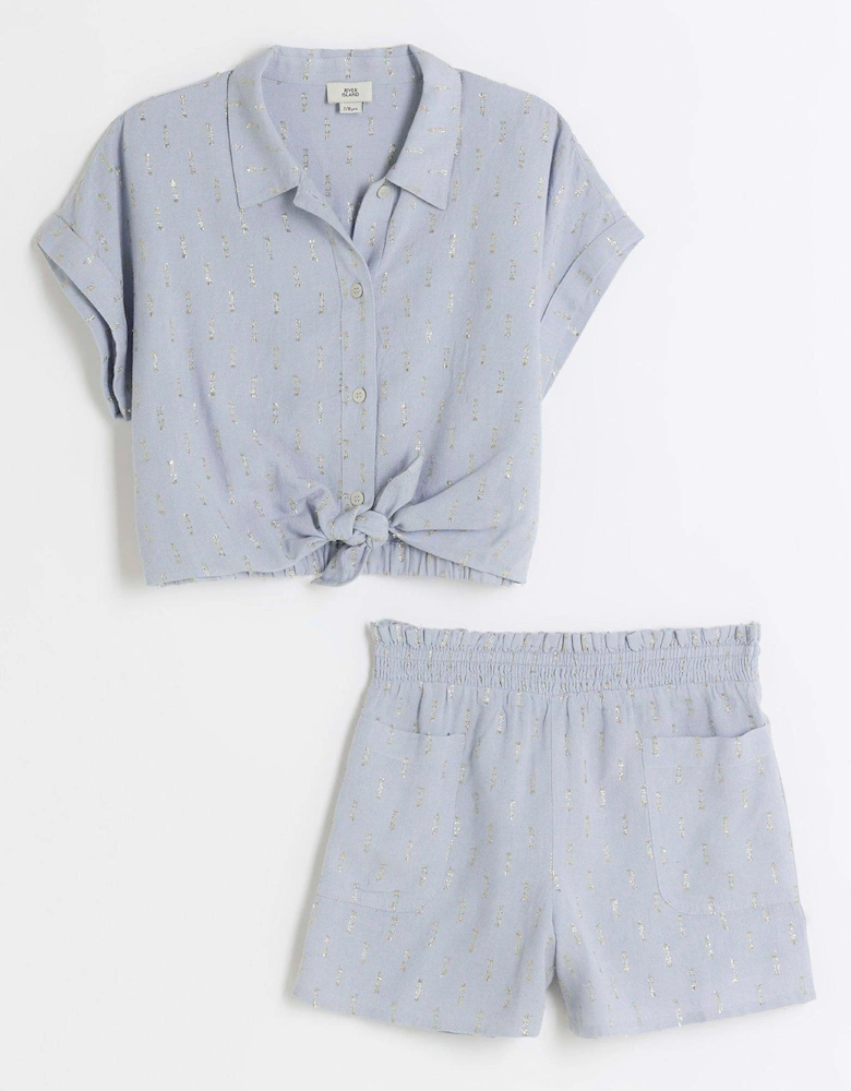 Girls Glitter Shirt And Shorts Set - Blue