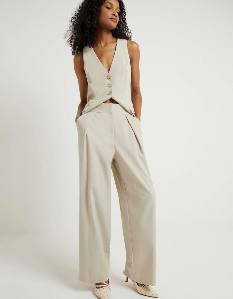 Pleat Detail Wide Leg Trousers - Light Green