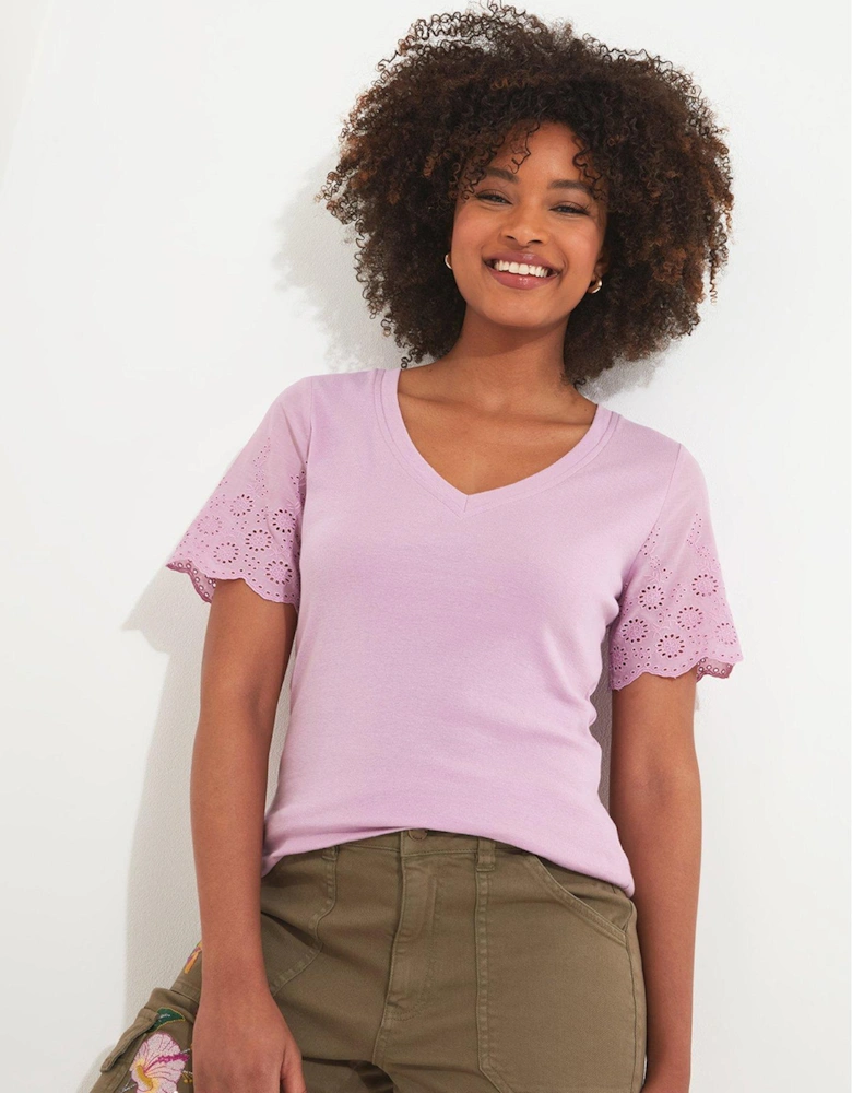 Broderie Sleeve T-shirt - Purple