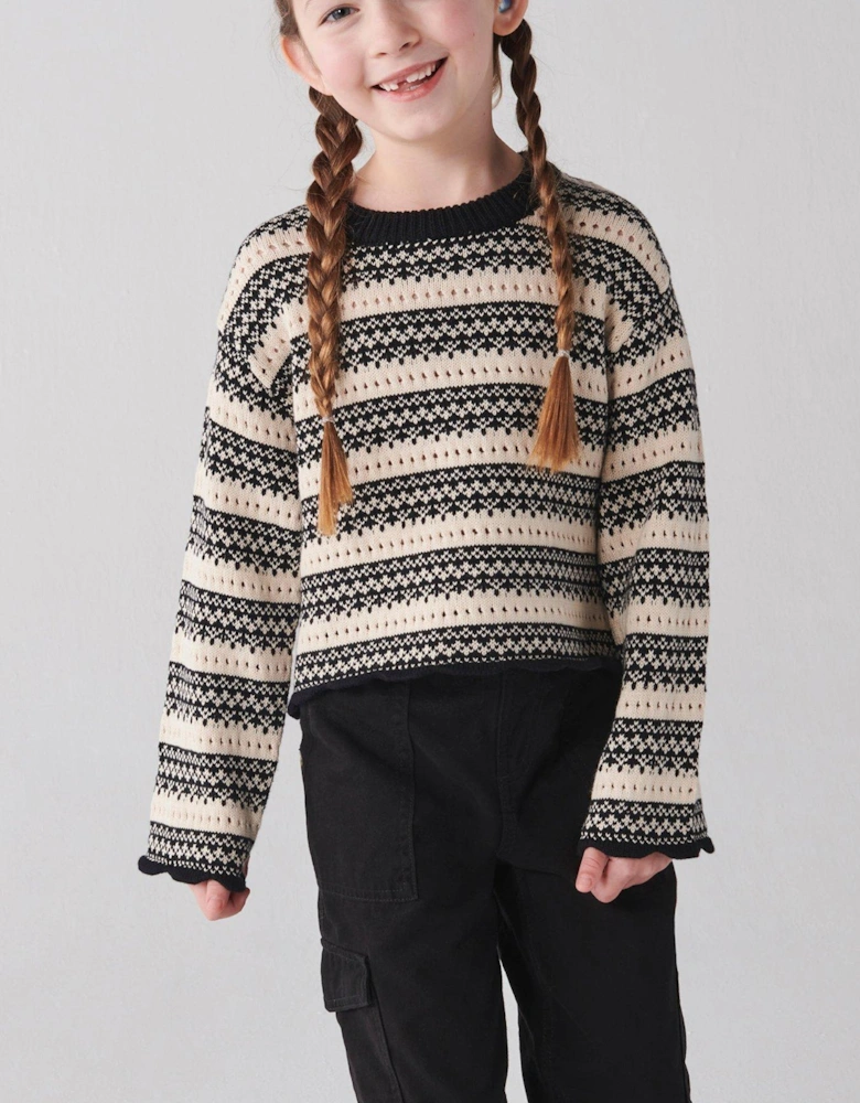 Girls Stripe Knitted Crop Jumper - Beige