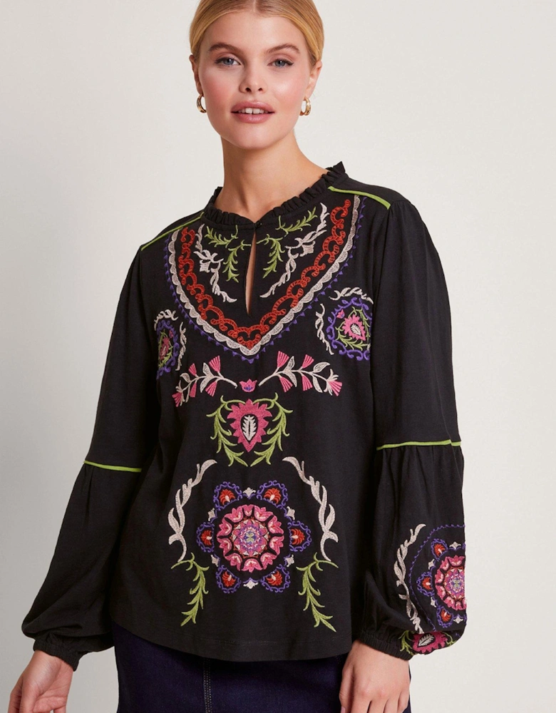 Xoey Embroidered Blouse Black