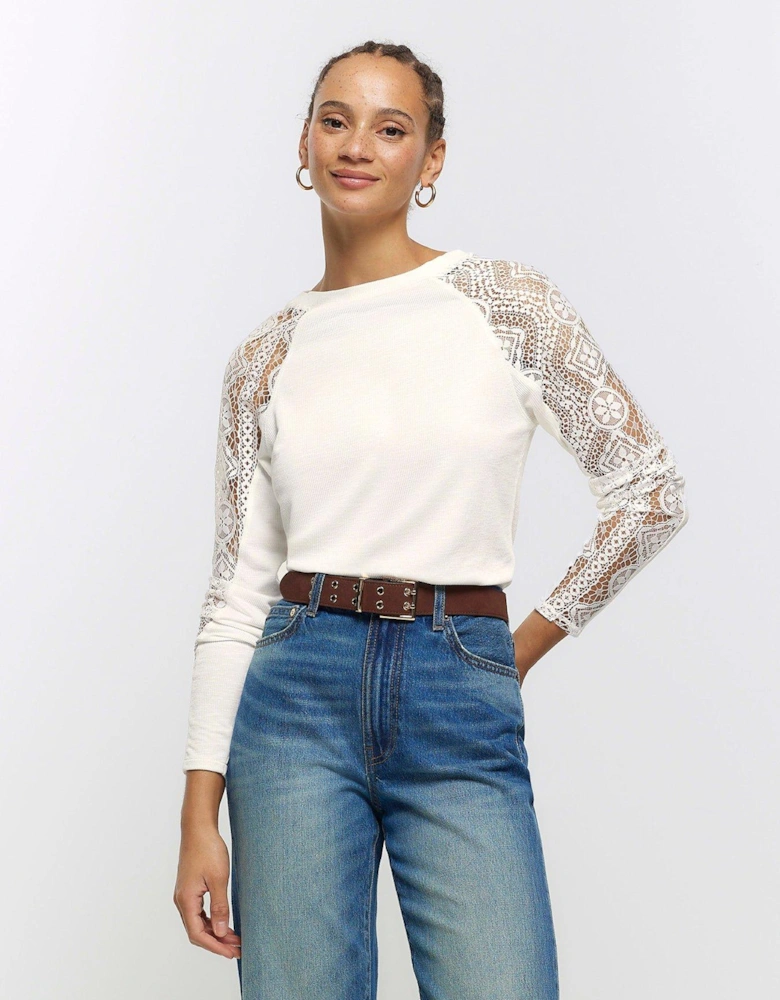 Lace Long Sleeve Top - Cream