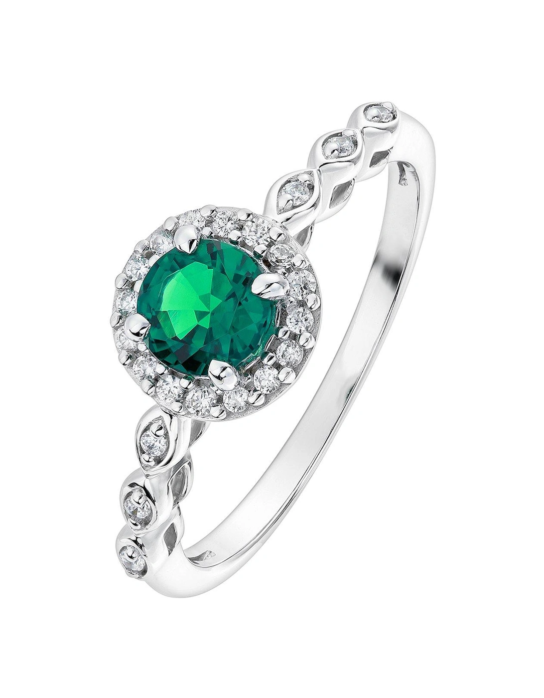 Arrosa 9ct White Gold 5mm Created Emerald and 0.10ct Diamond Ring, 2 of 1