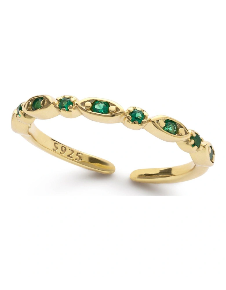 14K Dainty Gold Green Crystal Ring