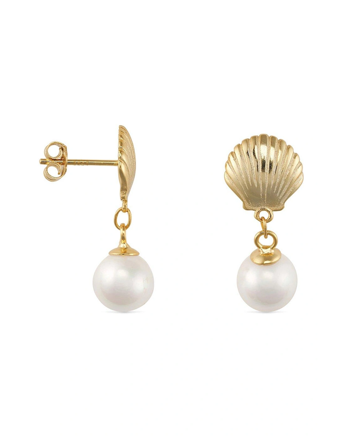 18K Gold Shell Pearl Mermaid Stud Earrings - Gold, 2 of 1