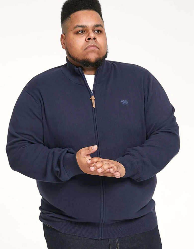Zip Through Knitted Sweater - Navy