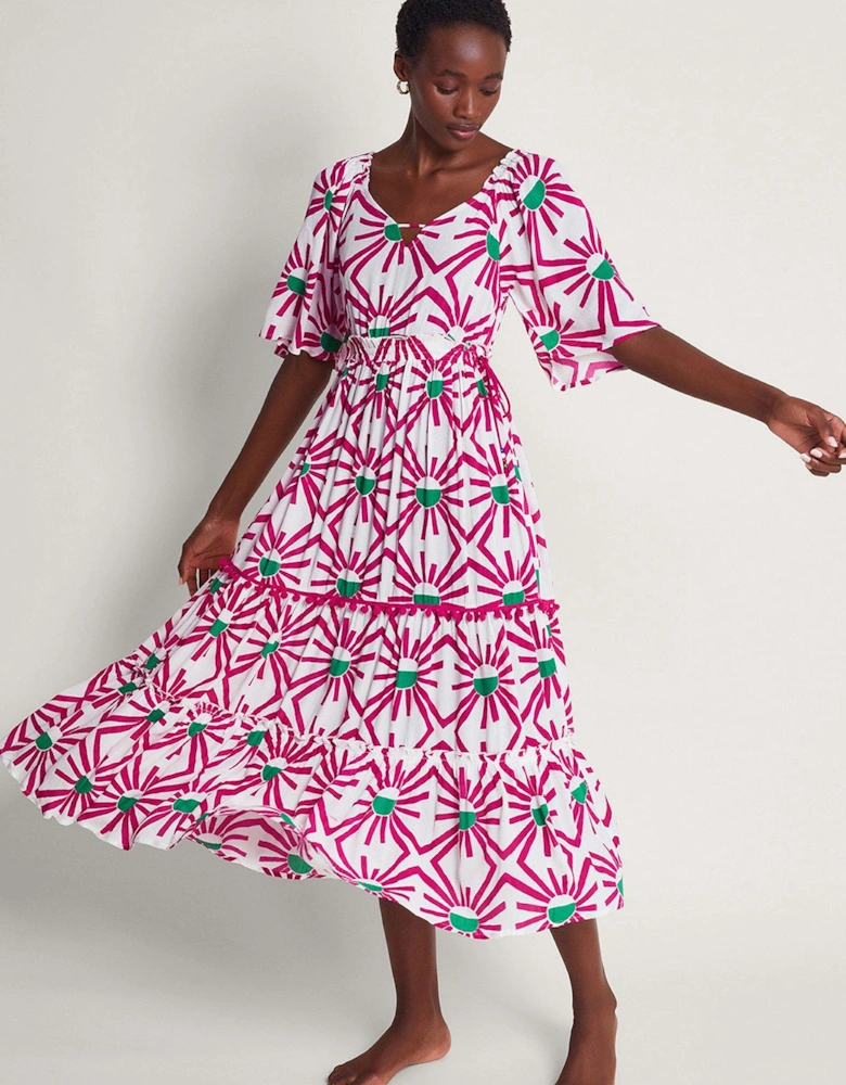 Zamora Geometric Print Sun Dress - Pink