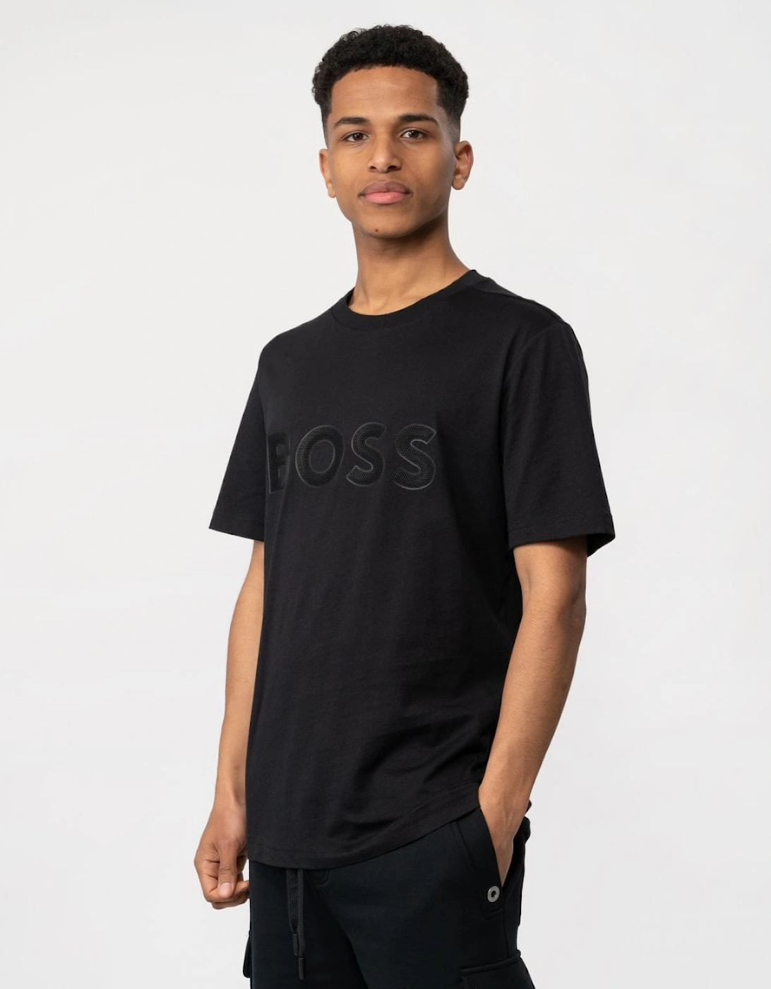 BOSS Green Tee 1 Mens Cotton Jersey Regular Fit T-Shirt with Mesh Logo, 5 of 4
