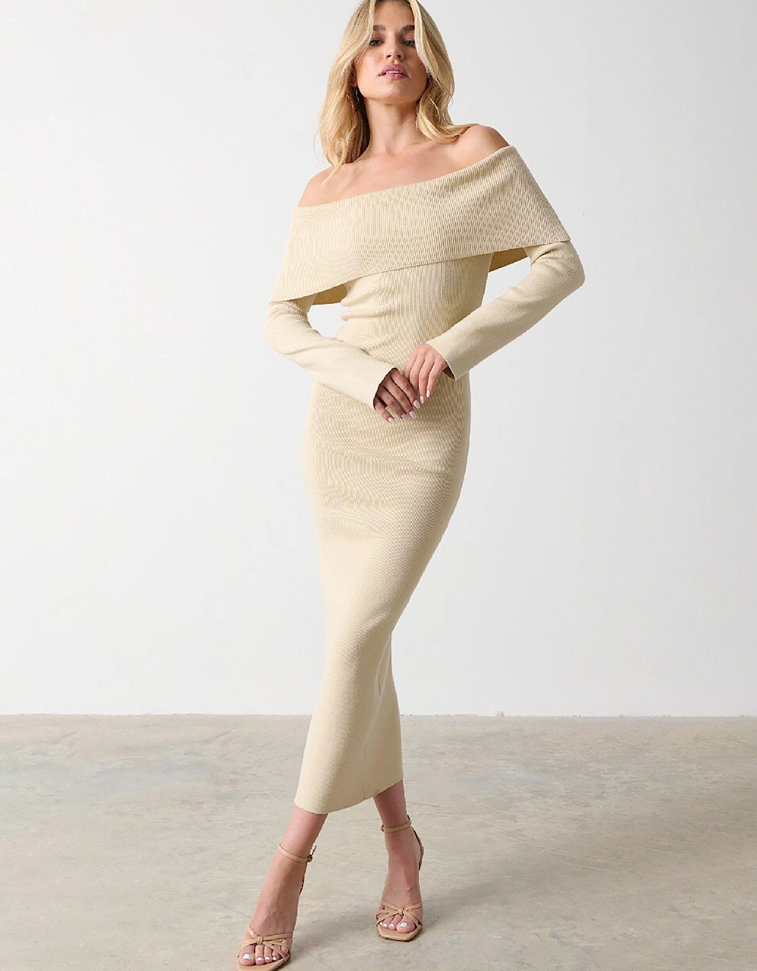 Soreya Bardot Knit Midi Dress - Beige, 3 of 2