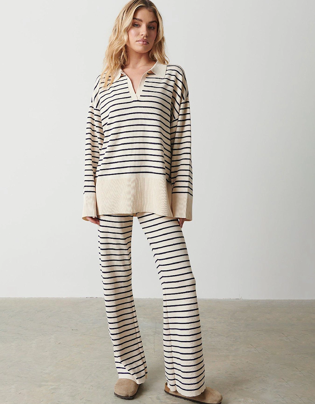 Striped Hayden Knitted Trousers - Cream, 4 of 3