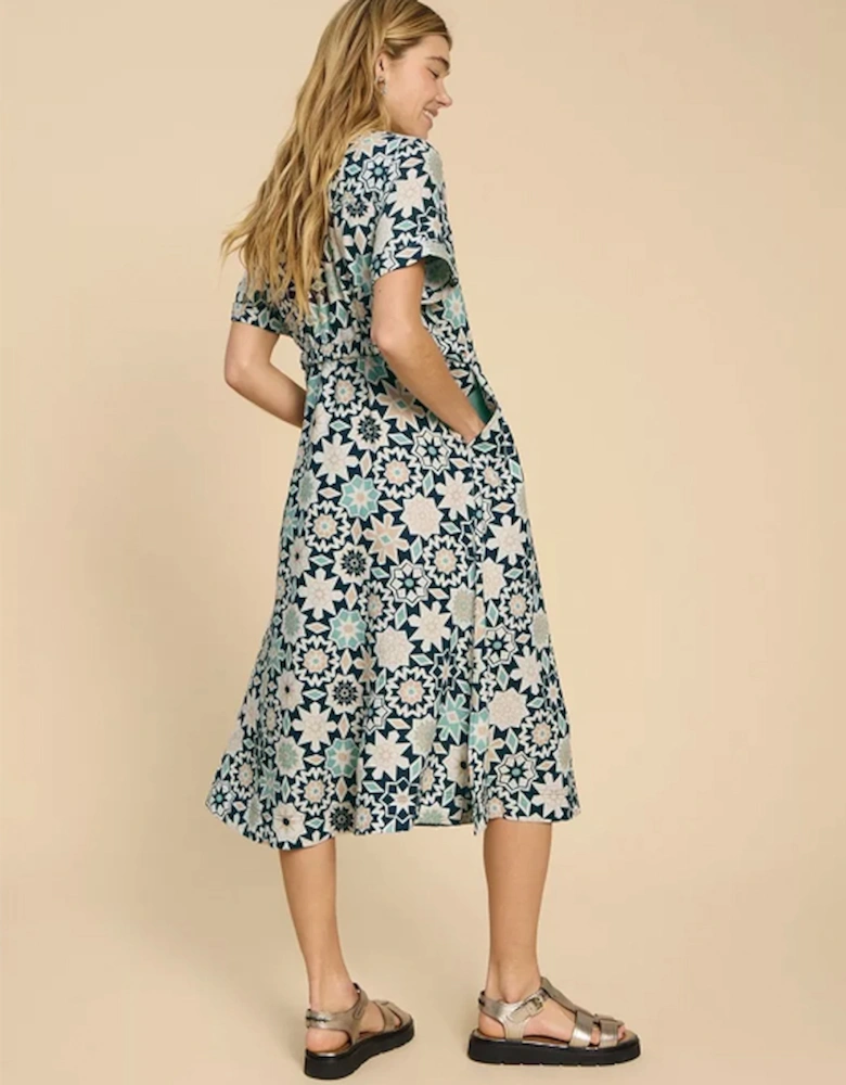 Women's Ivy Linen Midi Dress Petite Blue Print